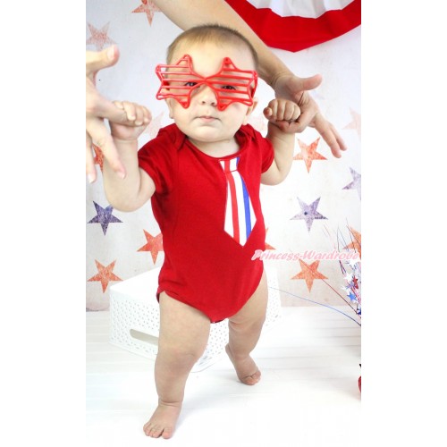 American's Birthday Red Baby Jumpsuit & Red White Blue Striped Tie Print TH582